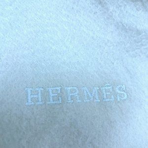 Hermes aqua blue heavyweight cashmere throw blanket shawl vintage fringed large